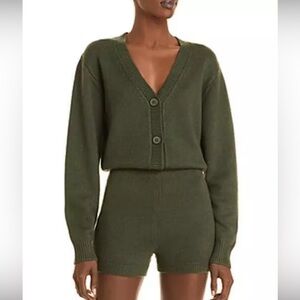 NWT Aqua Romper Green Long Sleeve Knit Button Up V-Neck